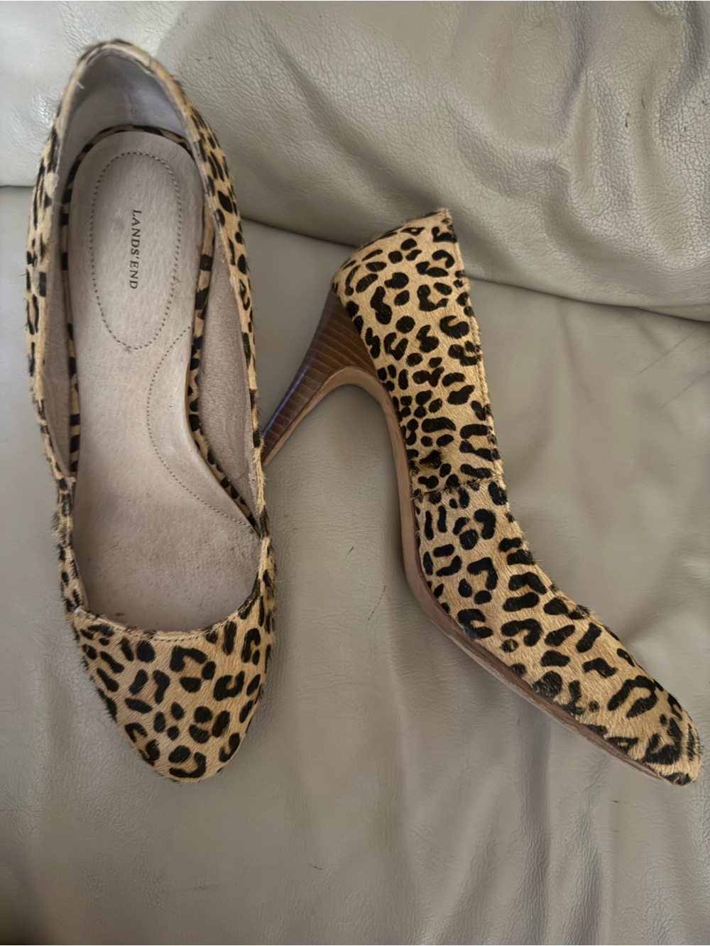 Lands' End Leopard-Print Pointed Toe Pumps - Tan/Black